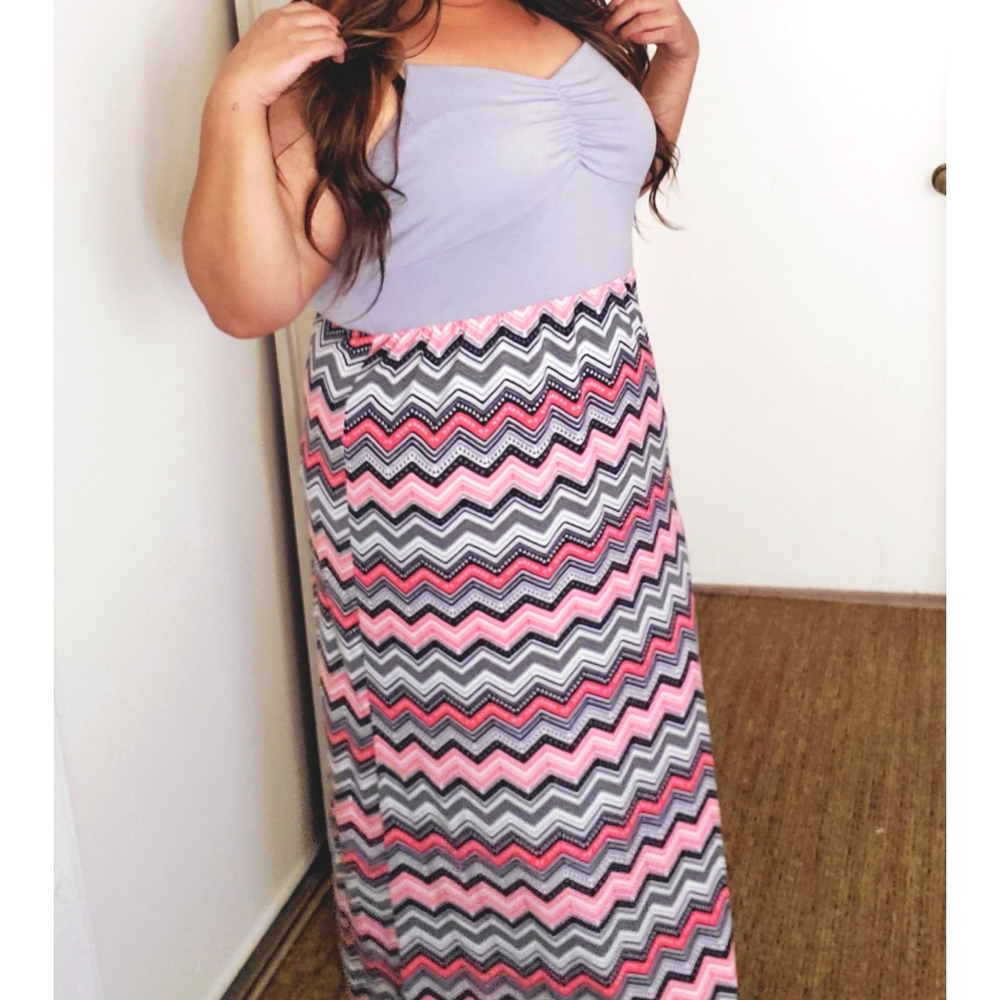 Pink and gray chevron maxi dress